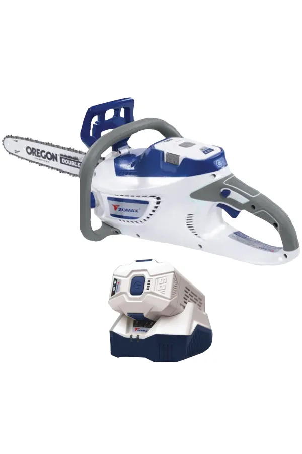 Zomax 58V cordless Chainsaw battery and charger.